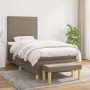 Boxspringbett Taupe (100x200 cm) mit Matratze und Bank. Stoffbezogenes Bett mit Kopfteil und hellen Holzfüßen.