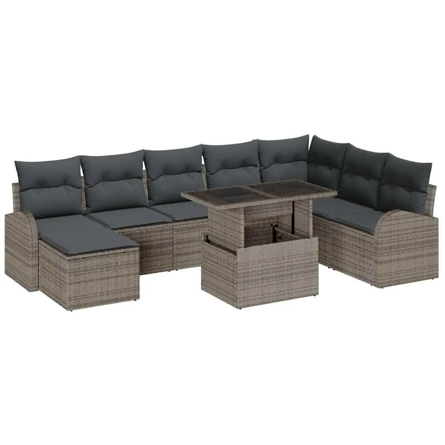 vidaXL Garten-Sofa-Set mit Kissen 9-Tlg Grau 3348695