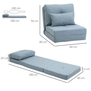 Himmelblauer HOMCOM Bodensessel, 2-in-1 Klappbett aus Leinen, mit verstellbarer Rückenlehne und Kissen.