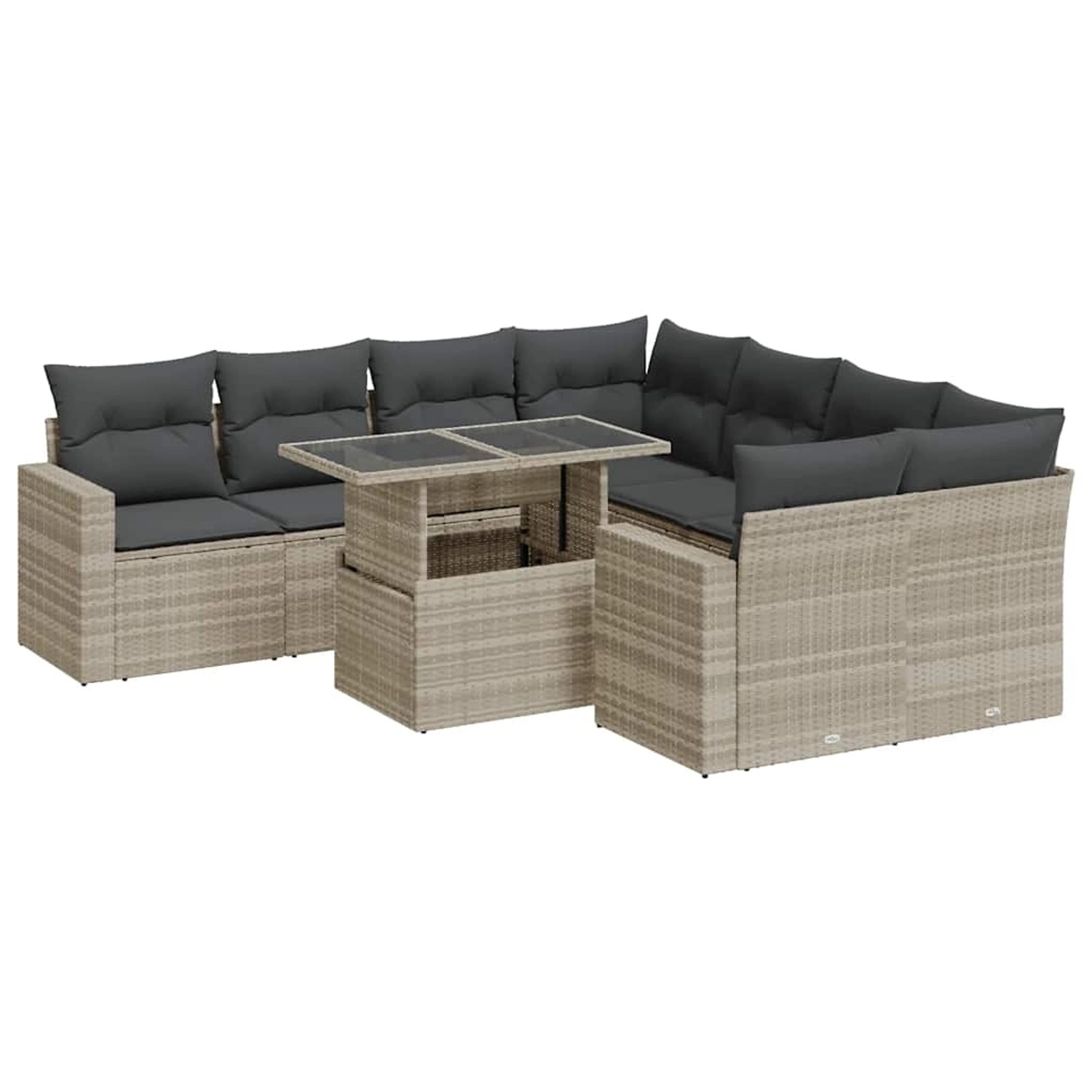 vidaXL 9-Tlg Garten-Sofagarnitur mit Kissen Hellgrau Poly Rattan 3326293 günstig online kaufen