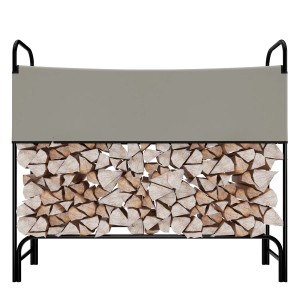 GARMIO Kaminholzregal mit Abdeckung, Metall und Holz, 130x30x117cm. Ideal zur Kaminholz Lagerung.