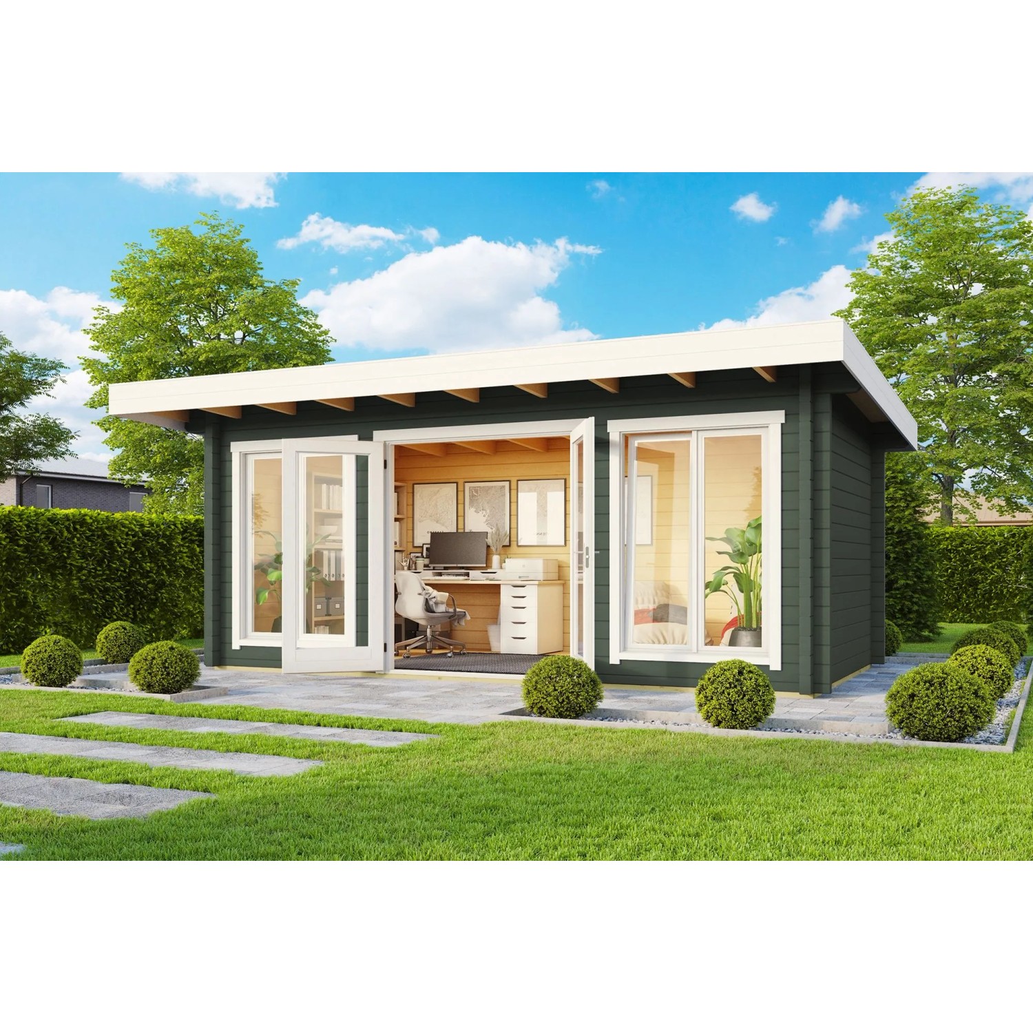 Lasita Holz-Gartenhaus Dorset 73 Flachdach Grau-Grün Lasiert 480 cm x 250 cm