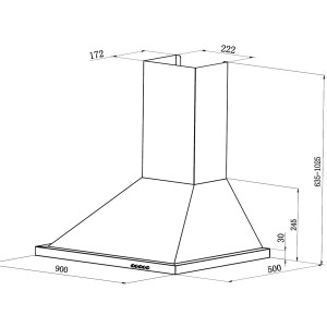 Technische Zeichnung: Respekta Dunstabzugshaube CH 44068-90 IX-A, 90cm, Edelstahl, Wandhaube mit Maßen.
