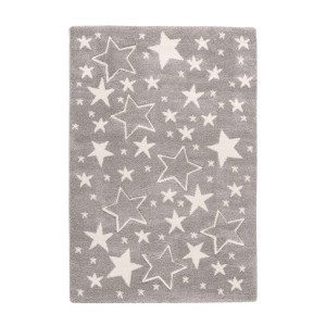 Silberner Kinderteppich mit Sternenmuster und 3D-Effekt, 120x170 cm. Kurzflor Teppich für Kinder und Jugendliche.