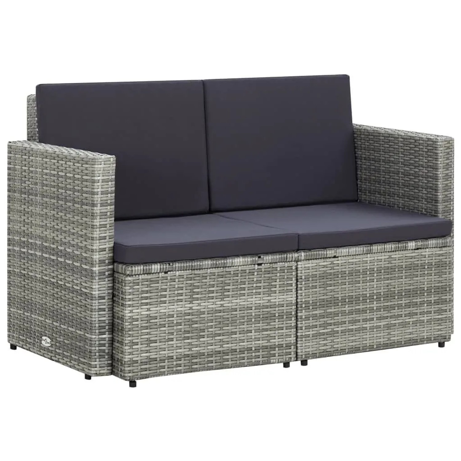 vidaXL 2-Sitzer-Gartensofa mit Auflagen Grau Poly Rattan 45783