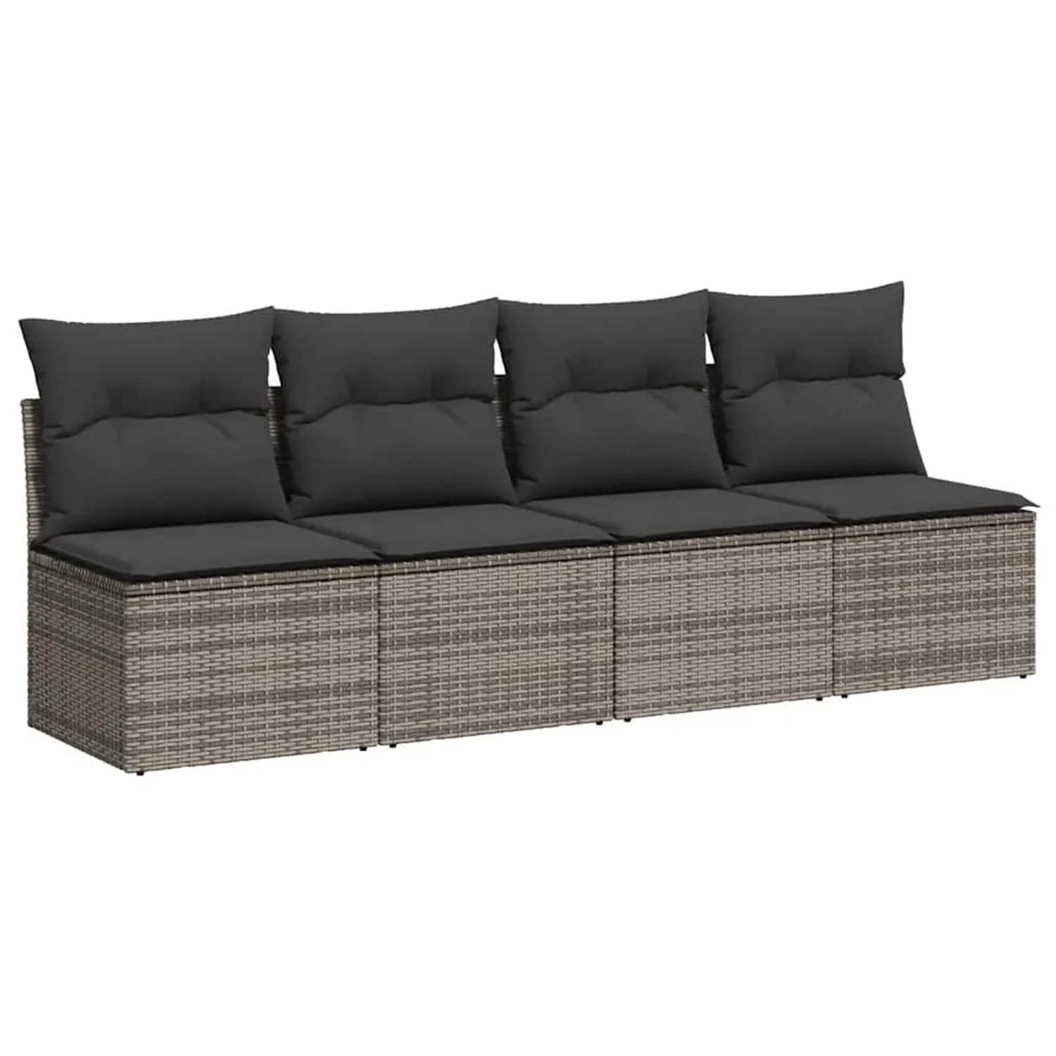vidaXL Gartensofa mit Kissen 4-Sitzer Grau Poly Rattan 366116