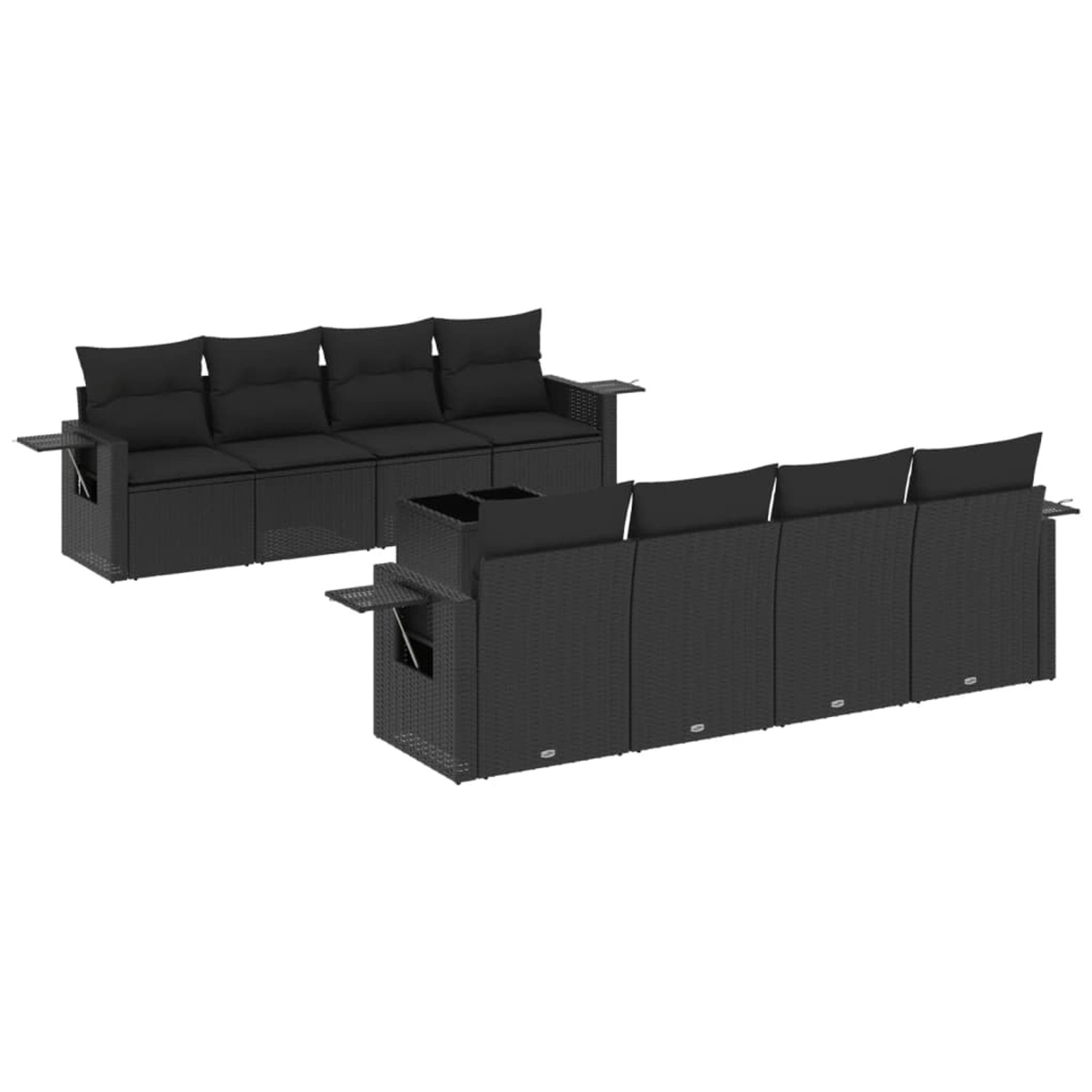 vidaXL 9-Tlg Garten-Sofagarnitur mit Kissen Schwarz Poly Rattan 3252282 günstig online kaufen