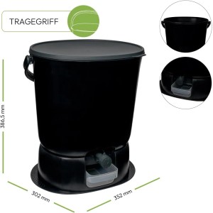Schwarzes Skaza Bokashi Essential Starterset. Komposteimer mit Deckel, Hahn und Auffangschale.