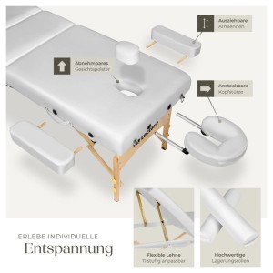 Tectake 3 Zonen Massageliege Set Somwang Breite 70 cm  Polsterung 7 5 cm Inklusive Lagerungsrollen und Tragetasche  218 x 108 x 90 cm Weiß