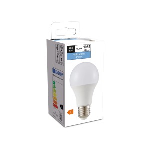E27 LED Lampe in Glühlampenform, 4000 K, 1055 lm, 10,5 W, im Set mit Verpackung.