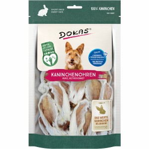Dokas Kaninchenohren mit Fell, 100g, getrocknete Hunde-Natursnacks für Hunde.
