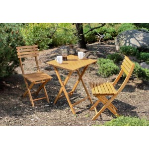 DELUKE Balkon-Set Alameda Akazie Natur Balkon-Set Gartenmöbel-Set Sitzgruppe Balkonstuhl Balkontisch
