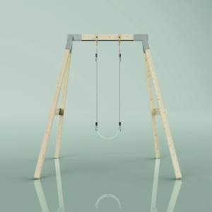 PolarPlay Schaukel Giraffe in Mintgrün, Holzgerüst mit Schaukelsitz.