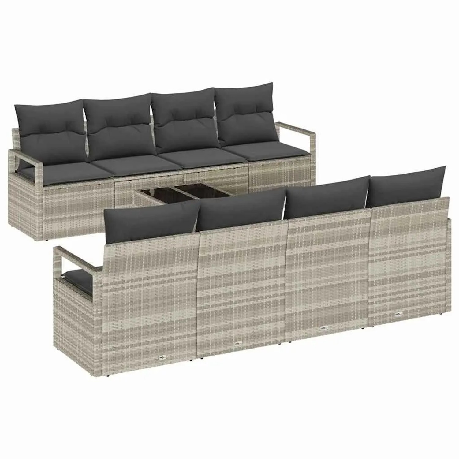 vidaXL Sofa Set mit Kissen 7-Tlg Hellgrau Poly-Rattan 3346312