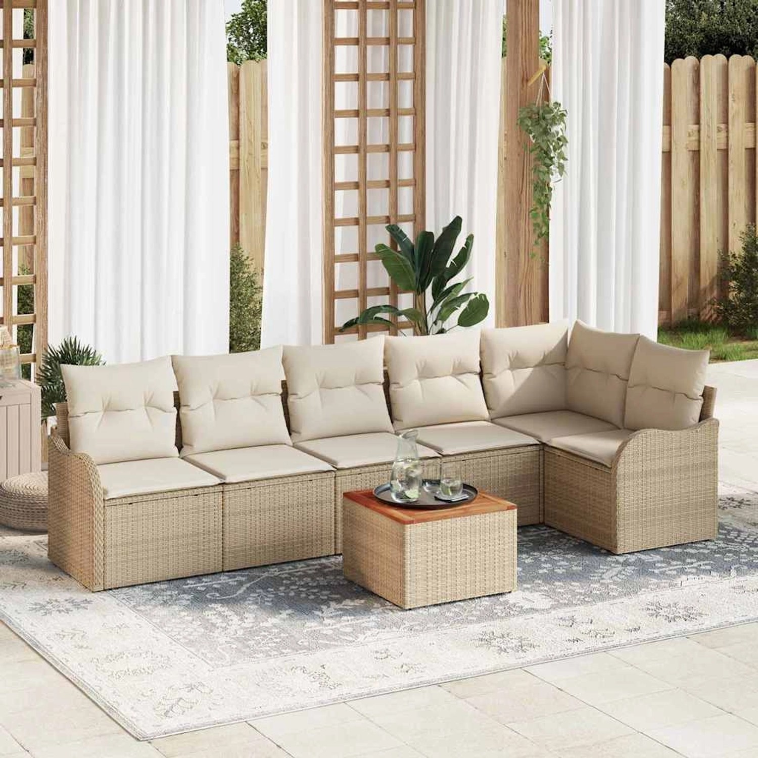 vidaXL Garten-Sofa-Set 7-Tlg Beige Poly Rattan 3347463 günstig online kaufen