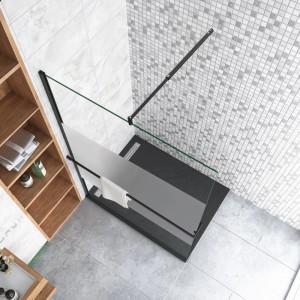 Duschparadies 100 x200cm Walkin Duschwand 8mm NANO Glas Dusche Milchglasstreifen Duschtrennwand Duschabtrennung Mit Duschregal Mit 120cm Stabilisator