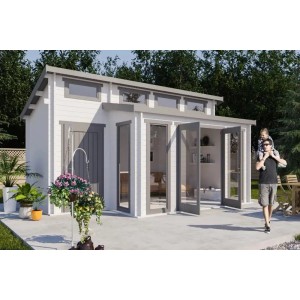 Carlsson Gartenhaus Lausitz mit Pultdach, unbehandelt, 550x392 cm. Holz-Gartenhaus mit zwei Räumen.