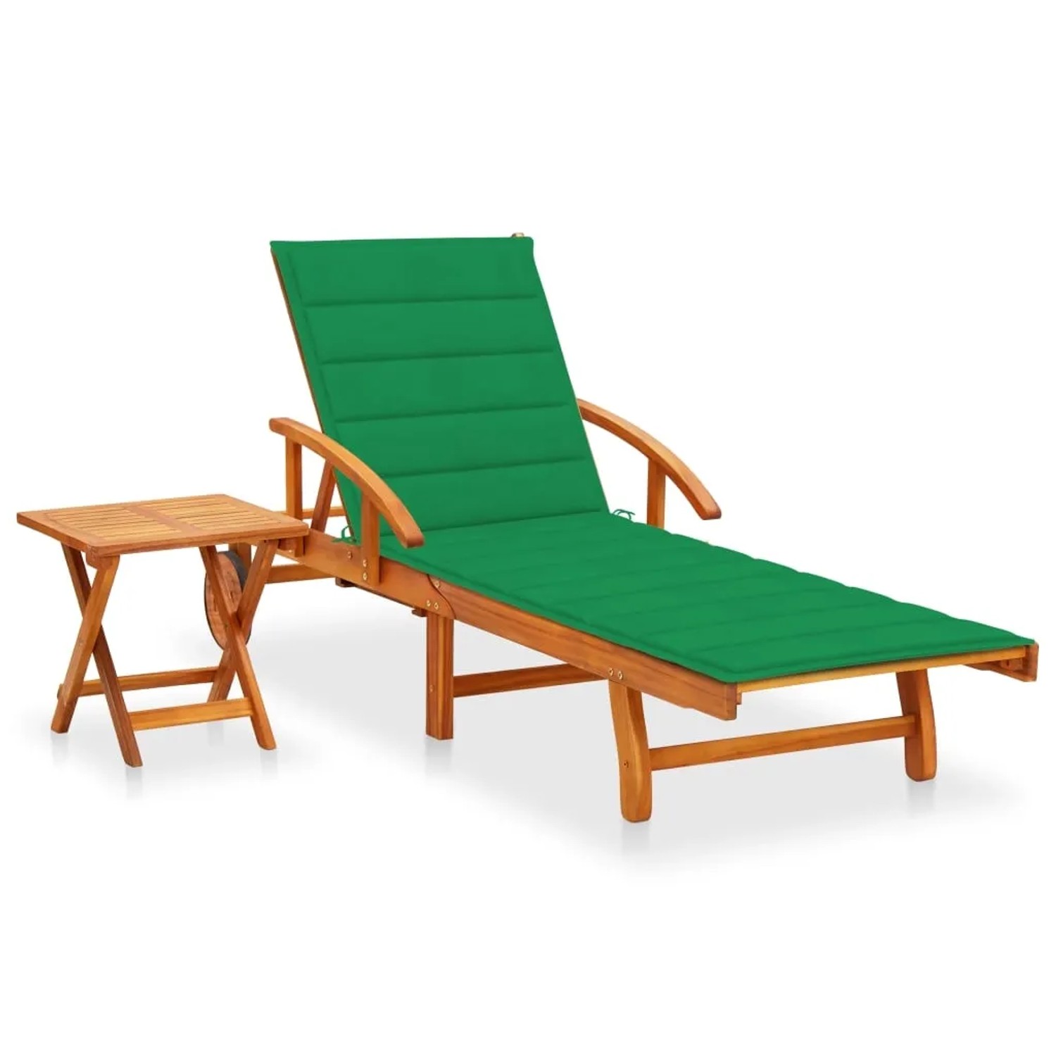 vidaXL Sonnenliege mit Tisch und Auflage Akazie Massivholz Polsterfarbe  Grün