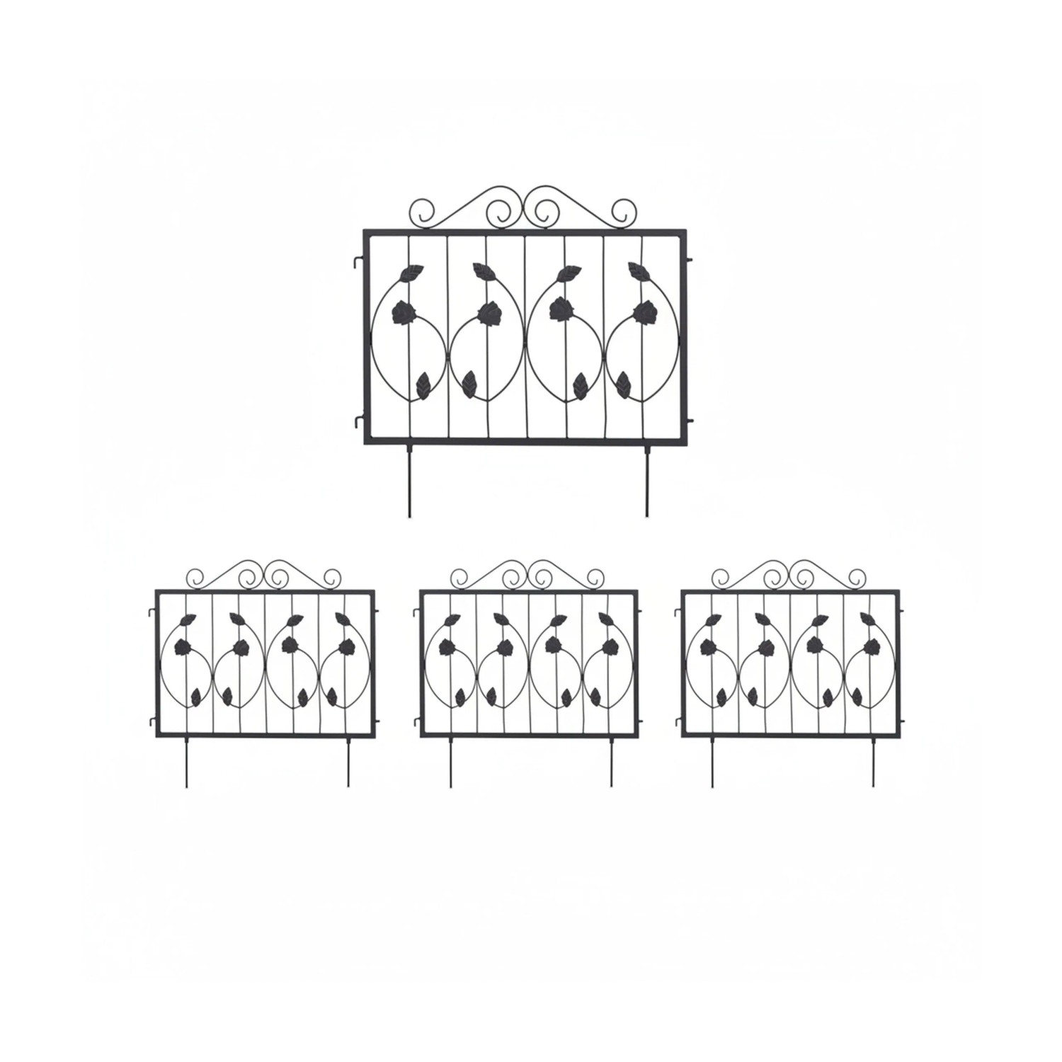 Relaxdays Beetzaun Eisen Schwarz 4er Set 237 cm x 60 cm x 1,5 cm