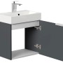 Posseik Badmöbel Cubi Slimline, 50 cm, Grafit, mit offenstehender Tür und Waschbecken.
