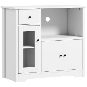 Weißes HOMCOM Küchenschrank Sideboard mit Mikrowellenregal und Schublade.