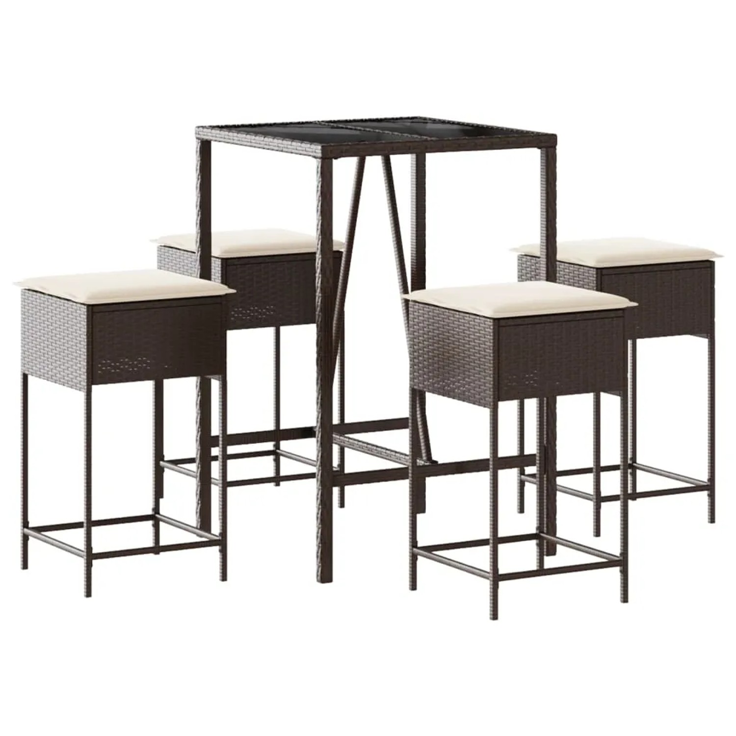 vidaXL 5-tlg Gartenbar-Set mit Kissen Braun Poly Rattan Modell 11