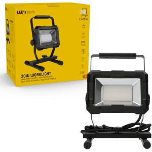 LED-Arbeitsleuchte, 30W, 2500 Lumen, 4000K, IP65, robuster Baustrahler für Innen- und Außenbereich.