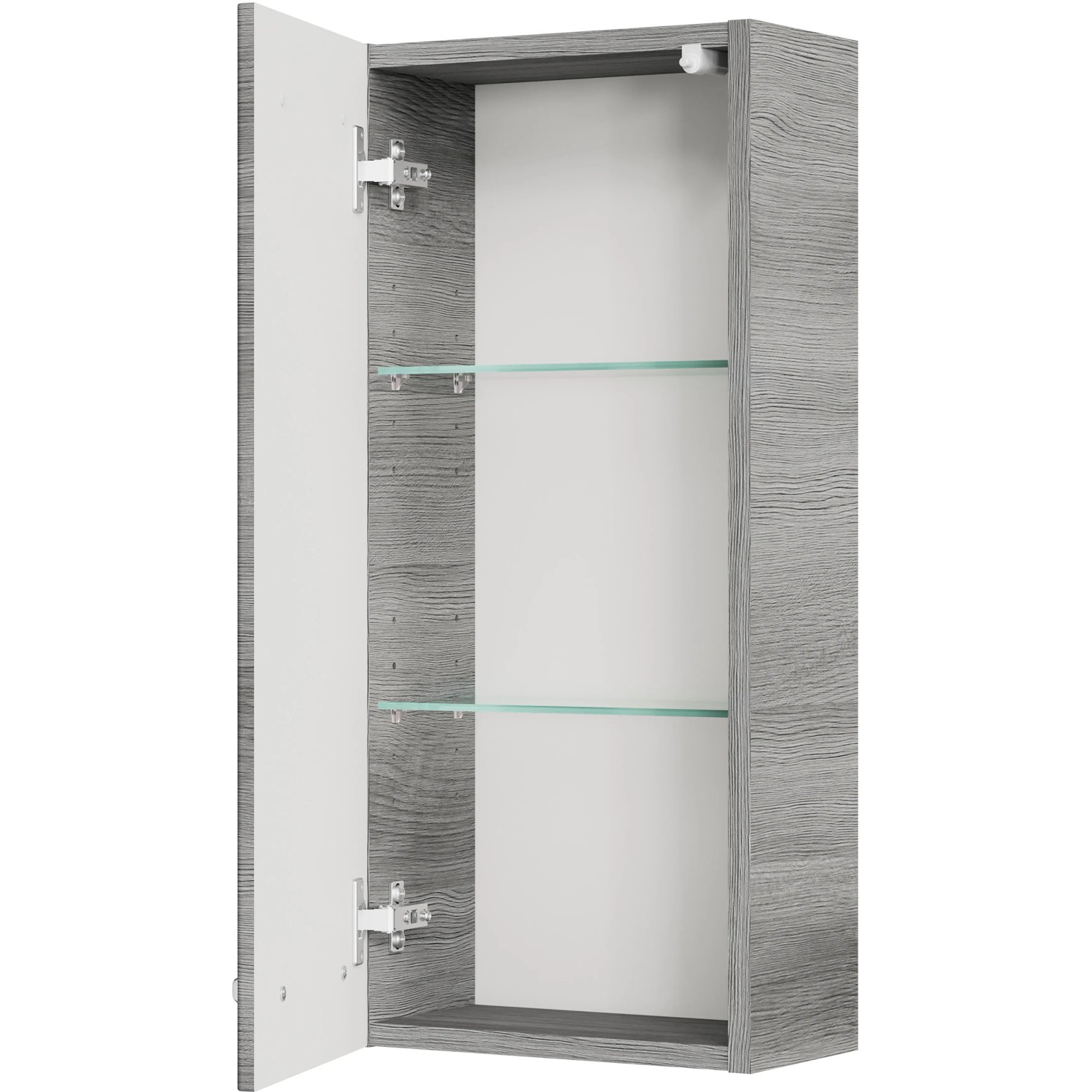 Pelipal Wandschrank Graphit, Teil des Badmöbel-Sets Quickset 328, mit offenen Glasböden.