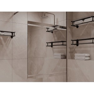 Vente-unique Duschwand Zenado silberfarben, 120 cm, mit Spiegeleffekt in moderner Dusche.