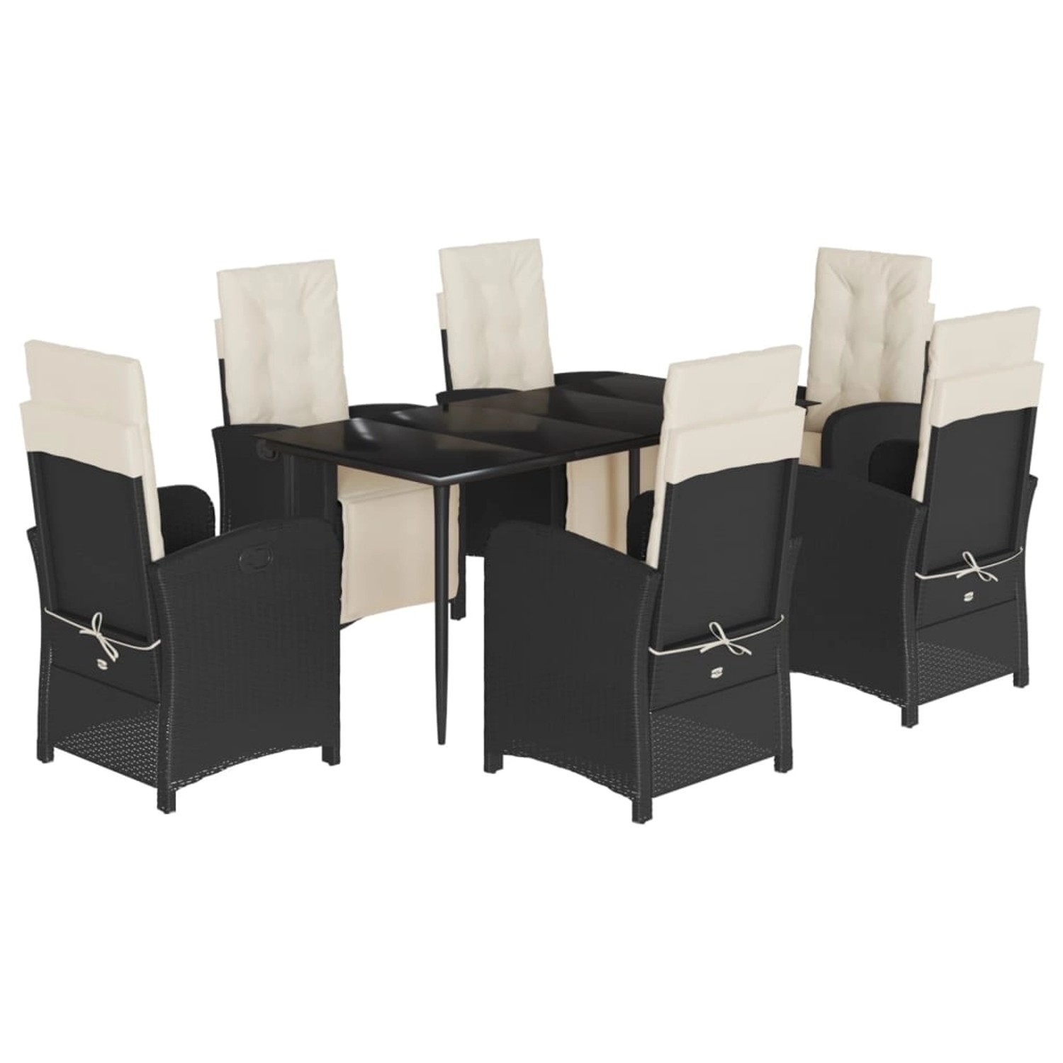 vidaXL 7-Tlg Garten-Essgruppe mit Kissen Schwarz Poly Rattan 3212518 günstig online kaufen