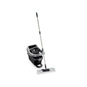 Leifheit Wischtuchpresse Profi XL Black Set: Schwarzer Eimer mit Rollen und Bodenwischer micro duo. Reinigungsset.