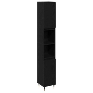 VidaXL Bad-Hochschrank in Schwarz Eichen-Optik, 30x30x190 cm, mit Tür und Regalen.