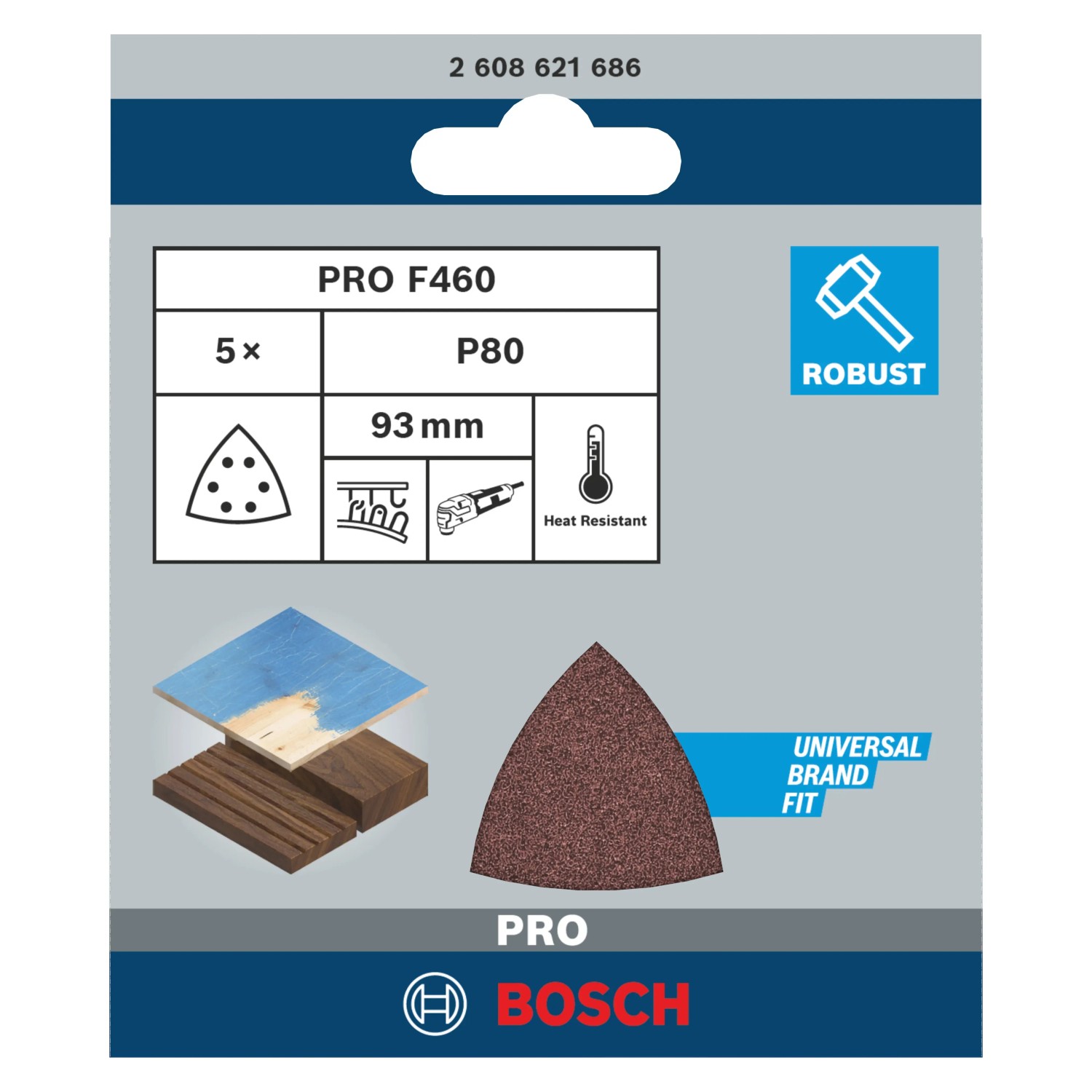 Bosch Delta-Schleifblätter F460, 5er-Pack, Körnung 80 für Holz und Farbe.