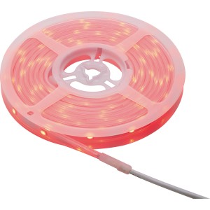 Aufgerollter 3 m LED Stripe Outdoor RGB für Außen-Dekoleuchten, rot leuchtend.