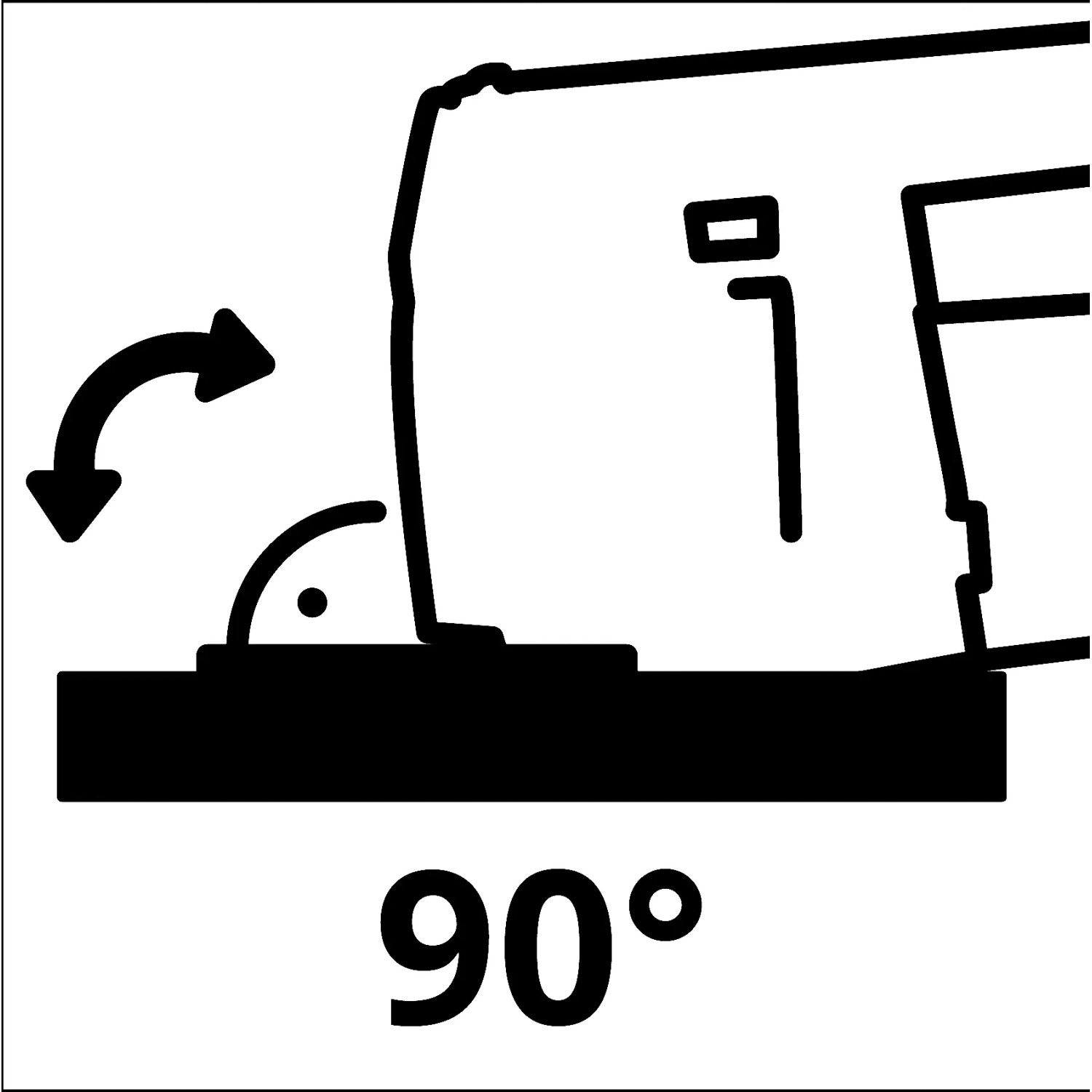 Symbol für 90-Grad-Schnitt mit Handkreissäge und Führungsschiene.