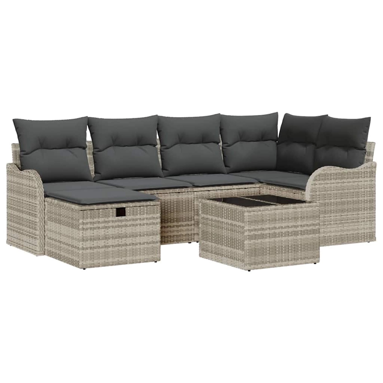vidaXL Garten-Sofa-Set mit Kissen 7-Tlg Hellgrau Poly Rattan 3360323 günstig online kaufen