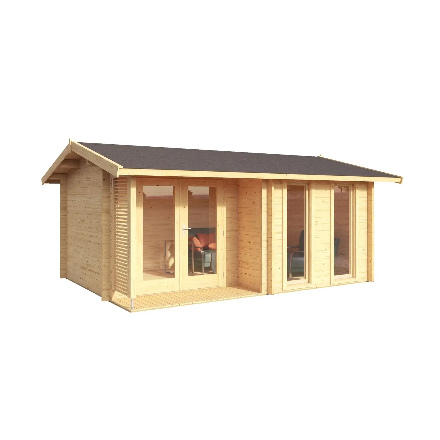 Lasita Maja Gartenhaus Hampshire, naturbelassenes Holz mit Fenster und Doppeltür.