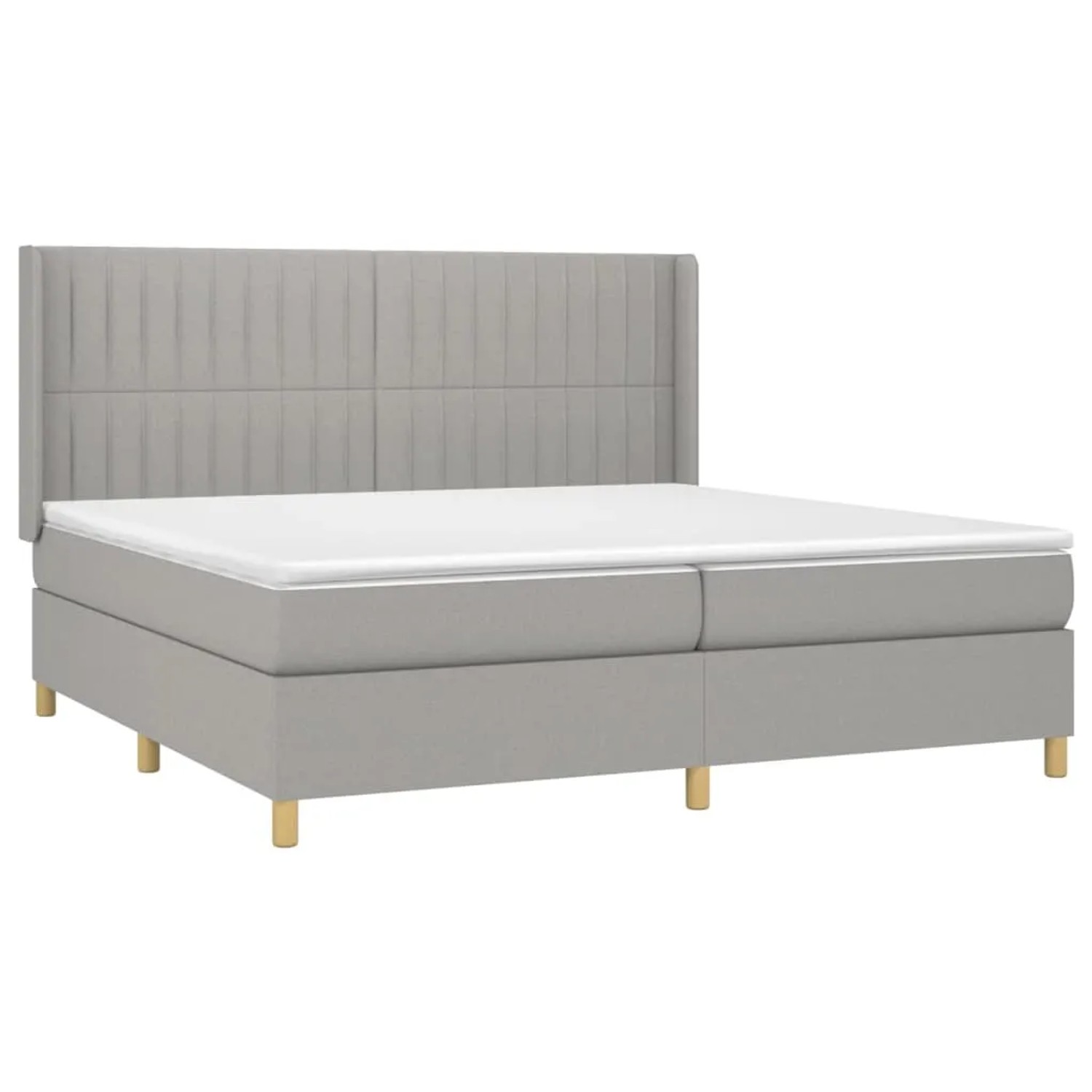 Hellgraues vidaXL Boxspringbett 200x200 cm mit Matratze und hohem Kopfteil.