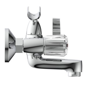 Schütte Wannenfüllarmatur Savino Chrom mit Brausehalter und transparentem Griff.