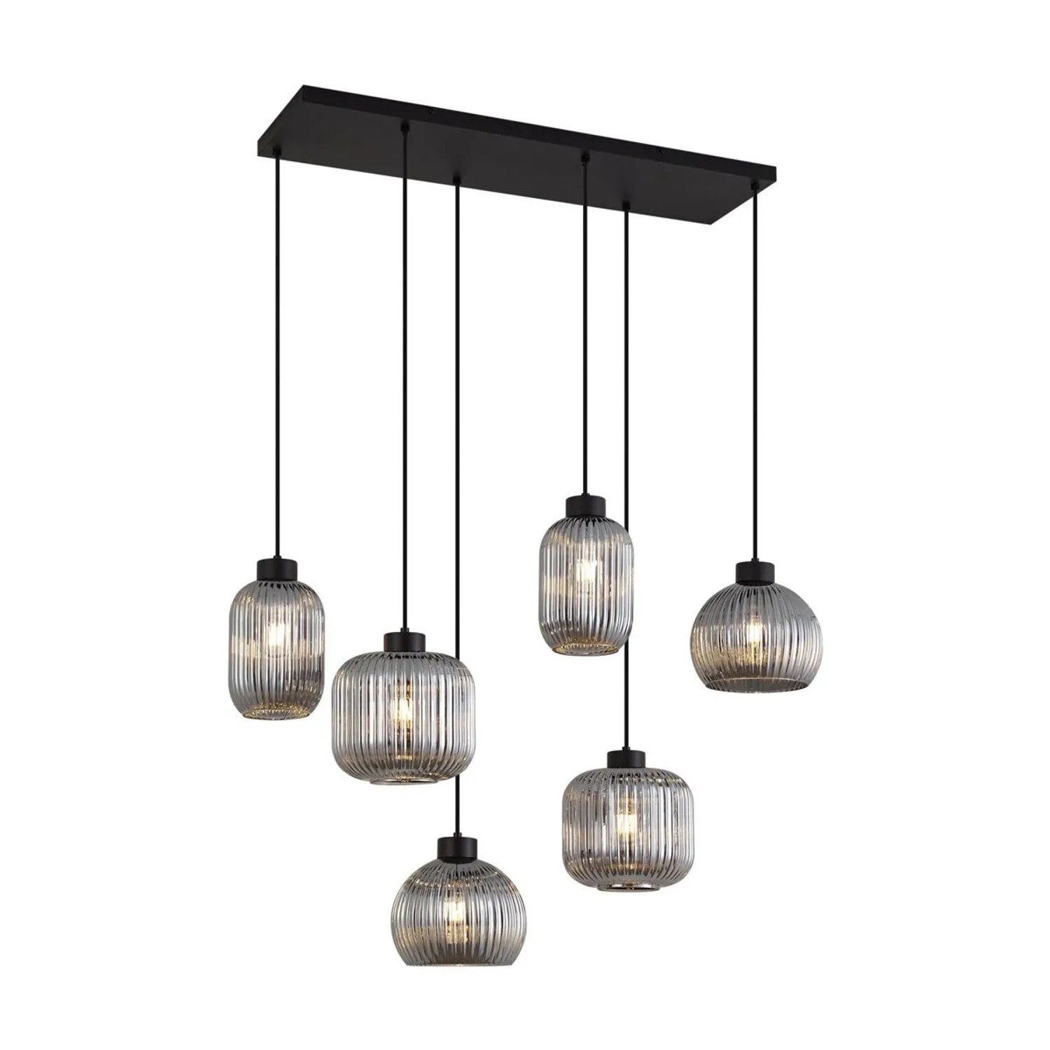 QAZQA Design-Hängeleuchte Schwarz mit Rauchglas 6-flammig Ana