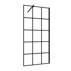 Duschparadies 100 x 200cm Walk in Duschwand 8mm Nano Glas Dusche Duschtrennwand Duschabtrennung Gittermuster mit 90cm Stabilisator Schwarzrahmen