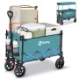 Sekey XXL Bollerwagen, faltbar, 150L, grün, beladen mit Campingausrüstung.