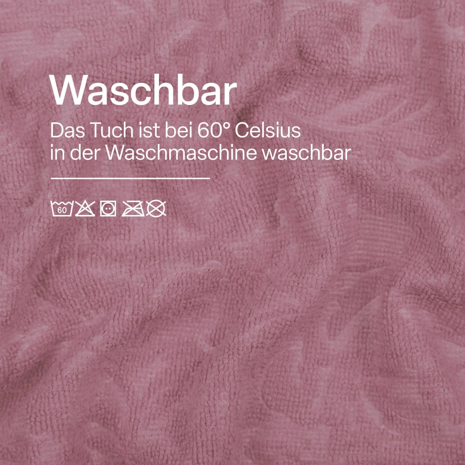 Waschbares, roses Microfaser Geschirrtuch 2er-Pack (65x45cm) mit Waschsymbolen.