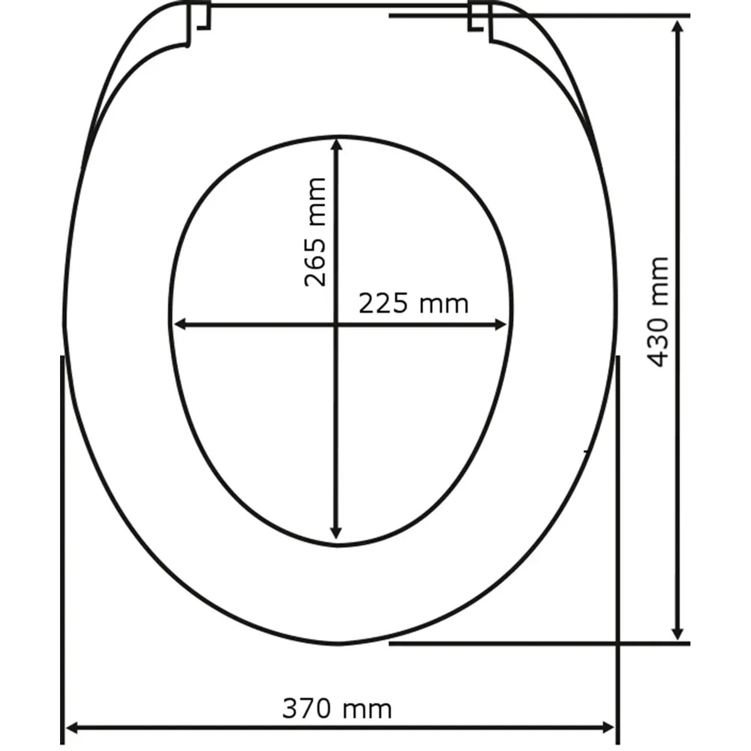 Skizze WC-Sitz Eiche MDF Grau FSC® mit Maßangaben für Montage und Installation.