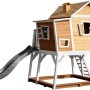 Axi Max Spielhaus mit Rutsche, Sandkasten und Leiter. Braun-weißes Holzhaus für Kinder.
