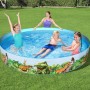 Bestway Dinosaurier Pool mit Kindern im Garten. Aufblasbarer Pool mit Dino-Motiv.