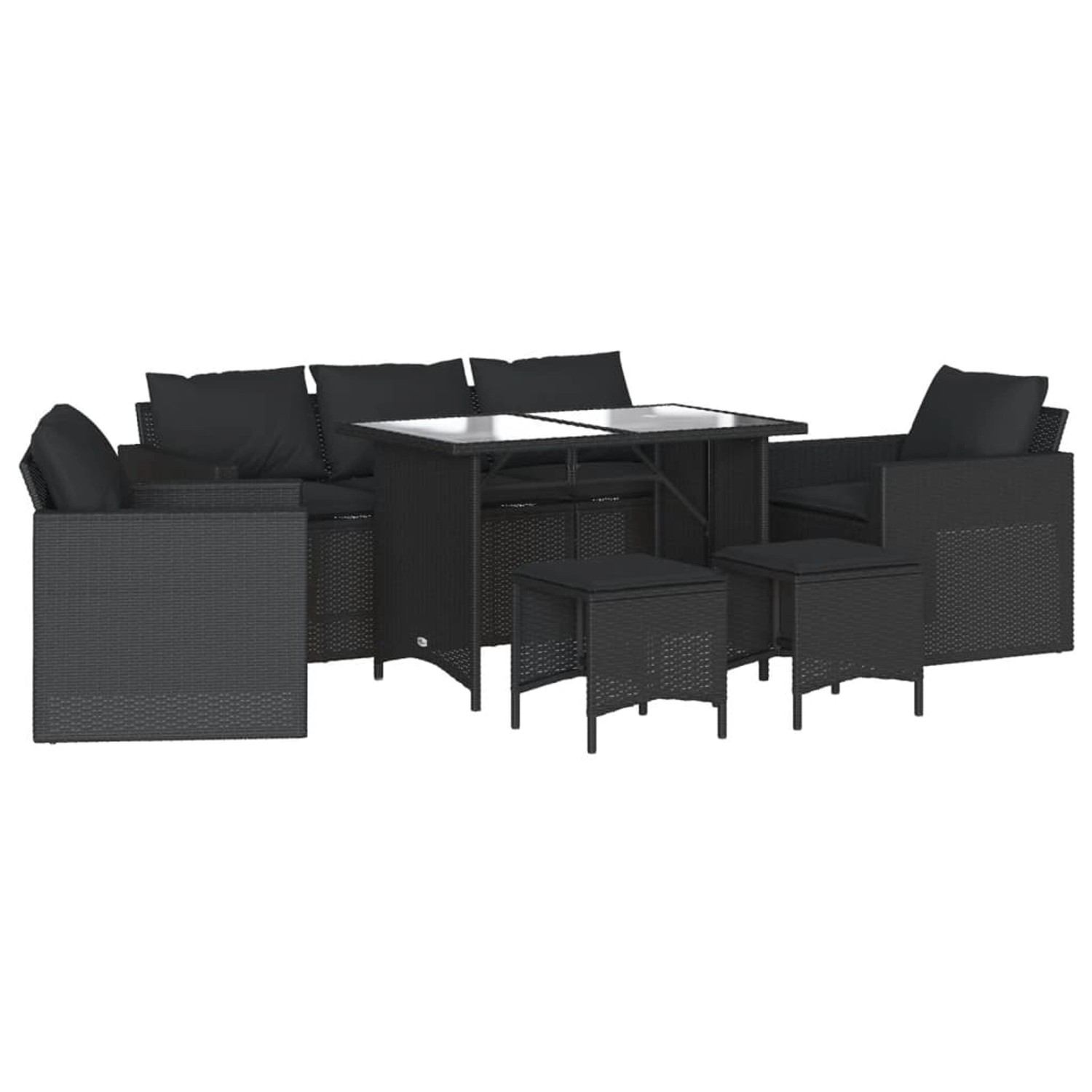 vidaXL 6-tlg Garten-Sofagarnitur mit Kissen Schwarz Poly Rattan Modell 256