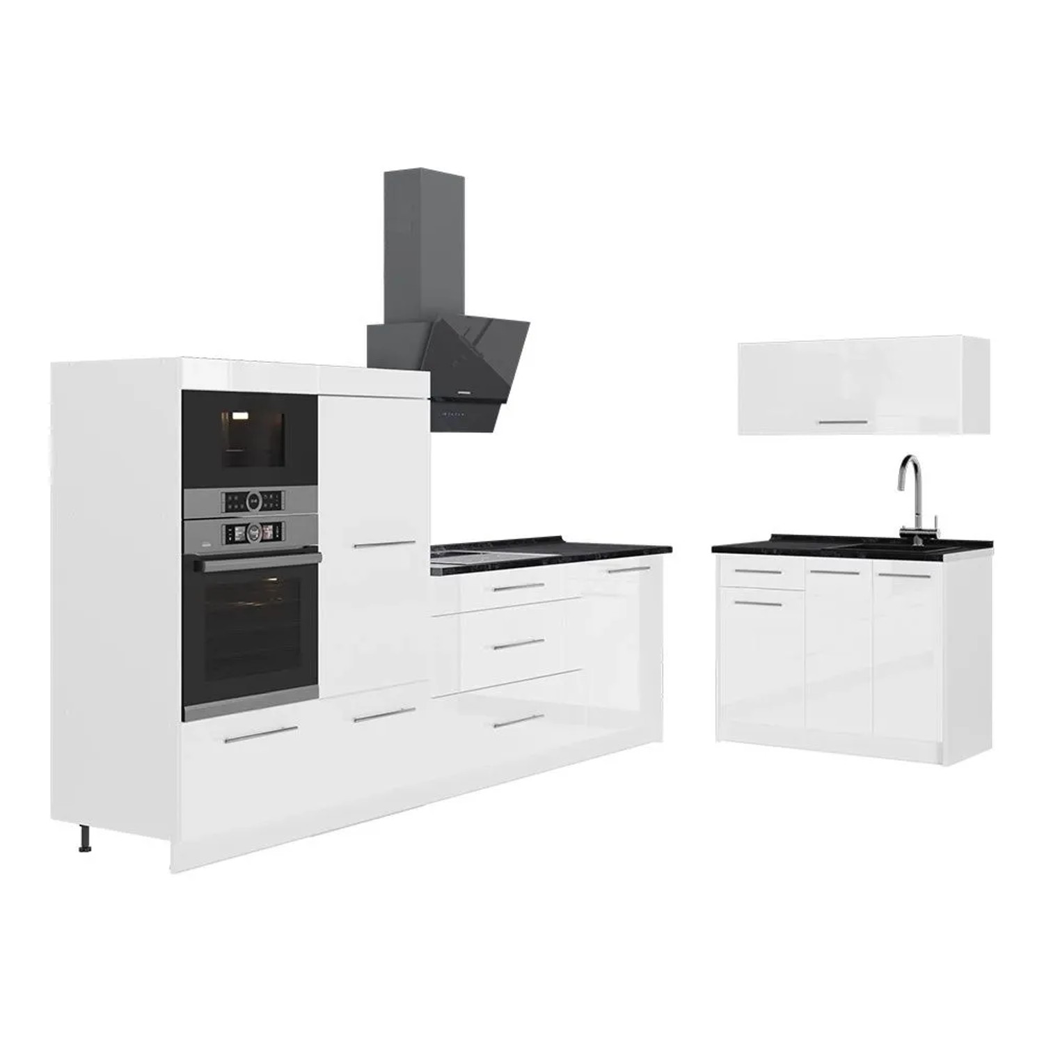 Vicco Küchenzeile Fame-Line Weiß Hochglanz/Weiß 380 x 154 ohne Arbeitsplatte Art Nr 64143