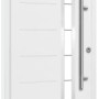 Weiße Splendoor Sicherheits-Haustür Berlin Prime RC2 mit Edelstahlgriff und Glaseinsatz.