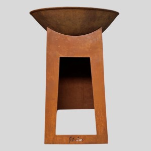Jet-Line Feuersäule Cambridge in Rostoptik mit Holzfach, 110cm hoch.